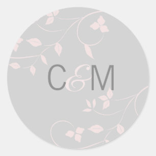 Sticker Rond Initiales de Mariage rose et gris