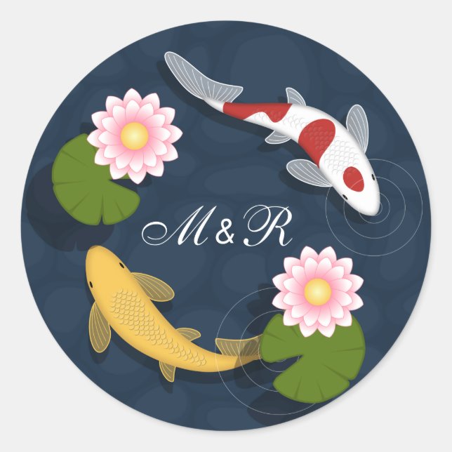 Sticker Rond Initiales de monogramme de carpes koï japonaises (Devant)