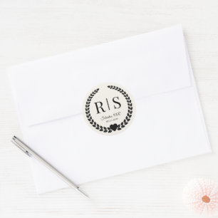Sticker Rond Initiales de monogramme de mariage en ivoire antiq