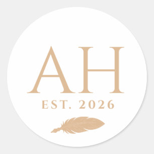 Sticker Rond Initiales de monogramme de Quill Date établie