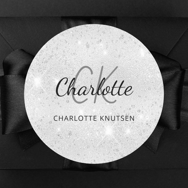 Sticker Rond Initiales de monogramme en paillettes argentées no (Créateur téléchargé)