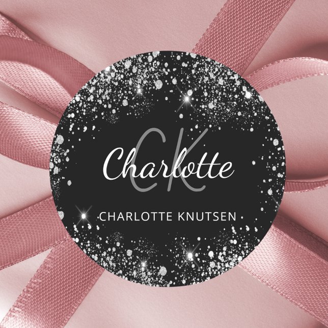 Sticker Rond Initiales de monogramme en paillettes argentées no (Créateur téléchargé)