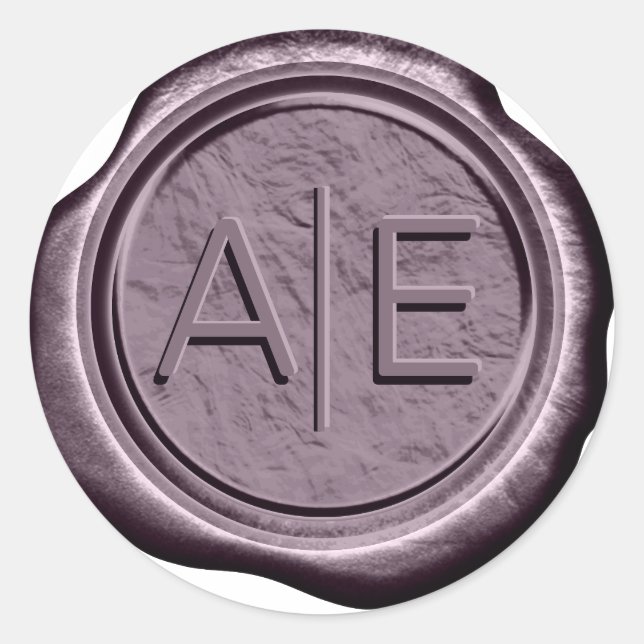 Sticker Rond Initiales du Mariage de cire Faux Dk Mauve ID967 (Devant)