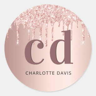 Sticker Rond Initiales du monogramme de parties scintillant en 