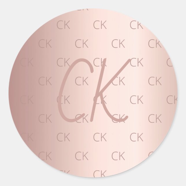Sticker Rond initiales du monogramme or rose (Devant)