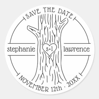 Sticker Rond Initiales du tronc d'arbre | Mariage Rustique Enre