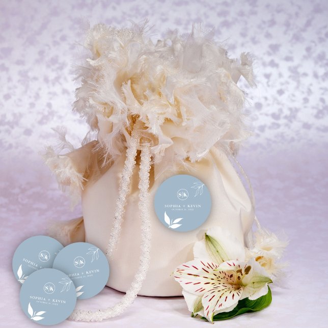 Sticker Rond Initiales Dusty Blue I Minimaliste I Feuilles de s (Créateur téléchargé)