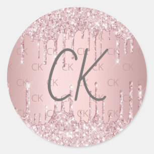 Sticker Rond Initiales en monogramme rose parties scintillant r