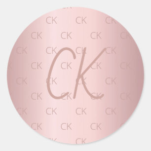 Sticker Rond Initiales en monogramme rose rose poussiéreux