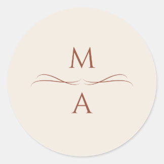 Sticker Rond Initiales en terre cuite minimaliste à la crème mo