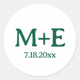 Sticker Rond Initiales et date du mariage vert Couple