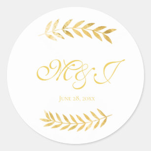 Sticker Rond Initiales Feuilles mariages chaudes avec date