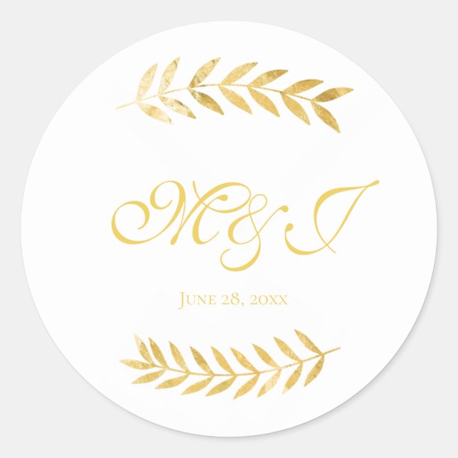 Sticker Rond Initiales Feuilles mariages chaudes avec date (Devant)