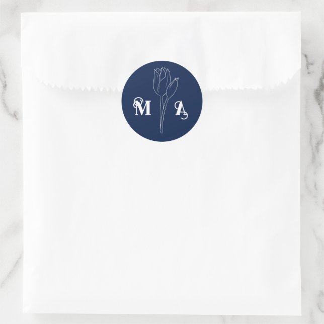 Sticker Rond Initiales florales bleues mini-nuit chic (Sac)