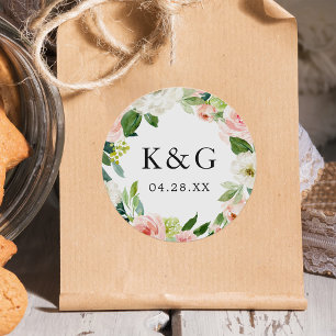 Sticker Rond Initiales mariages Fleurs Roses Vides