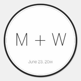 Sticker Rond Initiales minimalistes en noir et blanc Mariage si