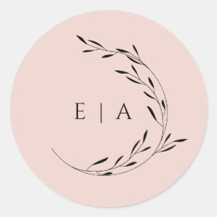 Sticker Rond Initiales minuscules rose poussiéreux Grandes cour