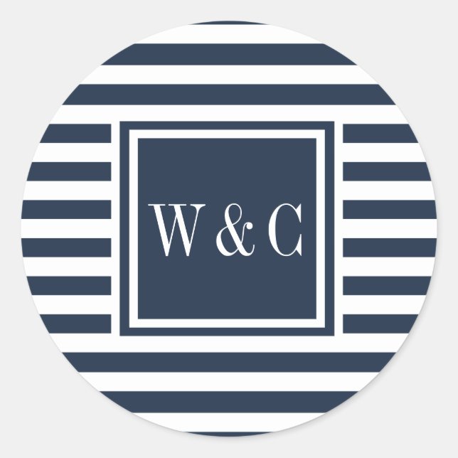 Sticker Rond Initiales modernes Monogramme Marine Bleu Bleu Bla (Devant)