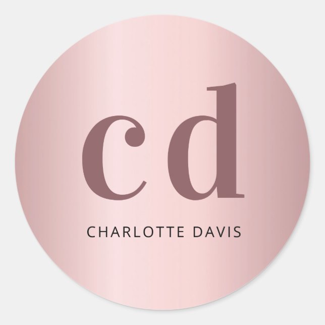Sticker Rond Initiales monogramme rose poudré rose saumon (Devant)