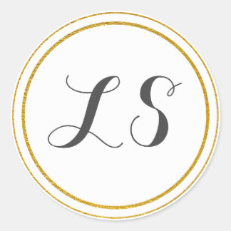Sticker Rond Initiales monogrammes | Bordure Cercle Or & Blanc