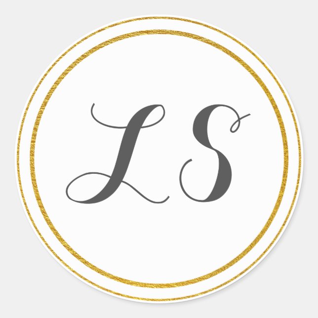 Sticker Rond Initiales monogrammes | Bordure Cercle Or & Blanc (Devant)