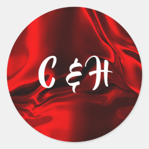 Sticker Rond Initiales personnalisées Rouby Red Silky Satin