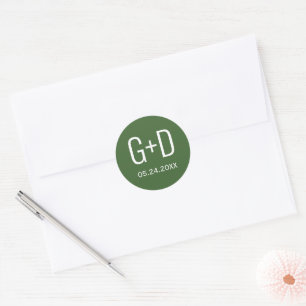 Sticker Rond Initiales simples et élégantes Moss green mariage