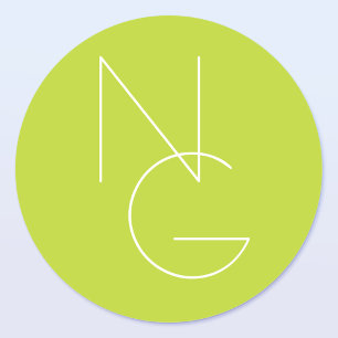 Sticker Rond Initiales superposées Modern 2 Vert Citron