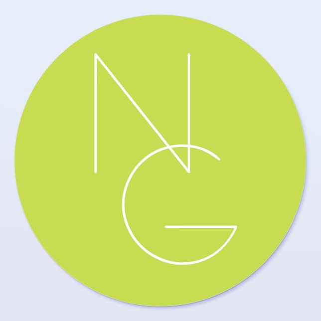 Sticker Rond Initiales superposées Modern 2 | Vert Citron (Créateur téléchargé)