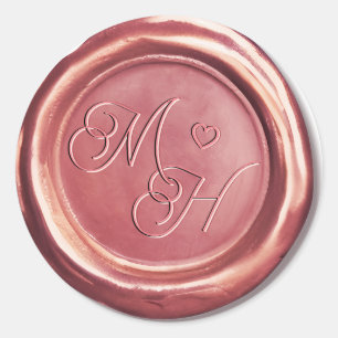 Sticker Rond Initiales Vintage Or rose Personnalisé Mariage Fav