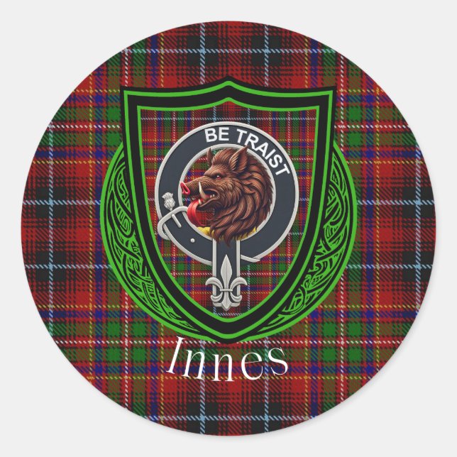 Sticker Rond Innes Scottish Clan Tartan & Crest (Devant)