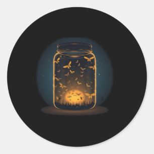 Sticker Rond Insectes Volantes En Jar Pour Fireflie D'Été