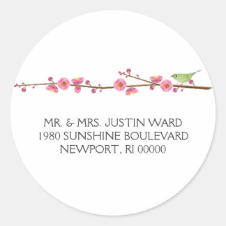 Sticker Rond inséparable de fleurs de cerisier ; adresse