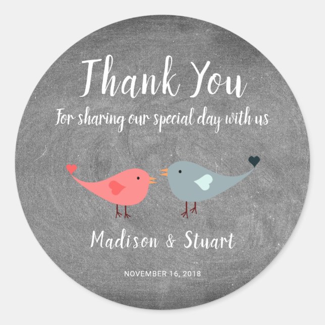 Sticker Rond Inséparables chalkboard Mariage Merci Favor (Devant)