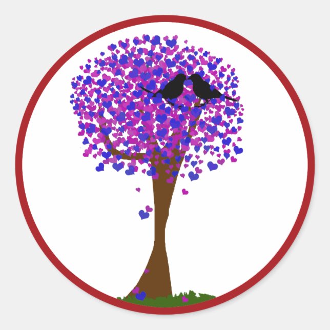 Sticker Rond Inséparables dans un arbre de coeur - L'amour hive (Devant)