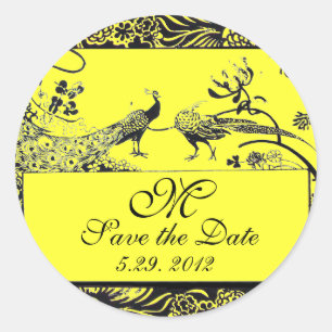 Sticker Rond INSÉPARABLES mariages MONOGRAM noir et blanc jaune