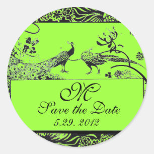 Sticker Rond INSÉPARABLES mariages MONOGRAM noir et blanc vert