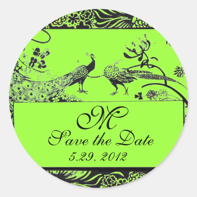 Sticker Rond INSÉPARABLES mariages MONOGRAM noir et blanc vert (Devant)