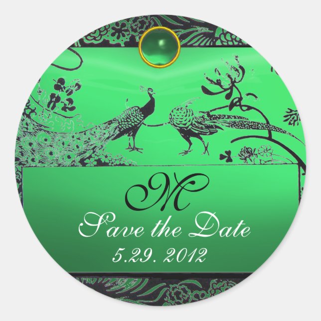 Sticker Rond INSÉPARABLES mariages MONOGRAM noir et blanc vert (Devant)