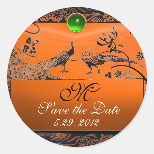 Sticker Rond INSÉPARABLES mariages MONOGRAM noir vert orange (Devant)