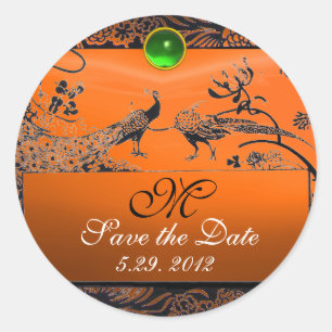 Sticker Rond INSÉPARABLES mariages MONOGRAM noir vert orange