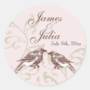 Sticker Rond Inséparables 'n dentelle - Rose sceau Mariage