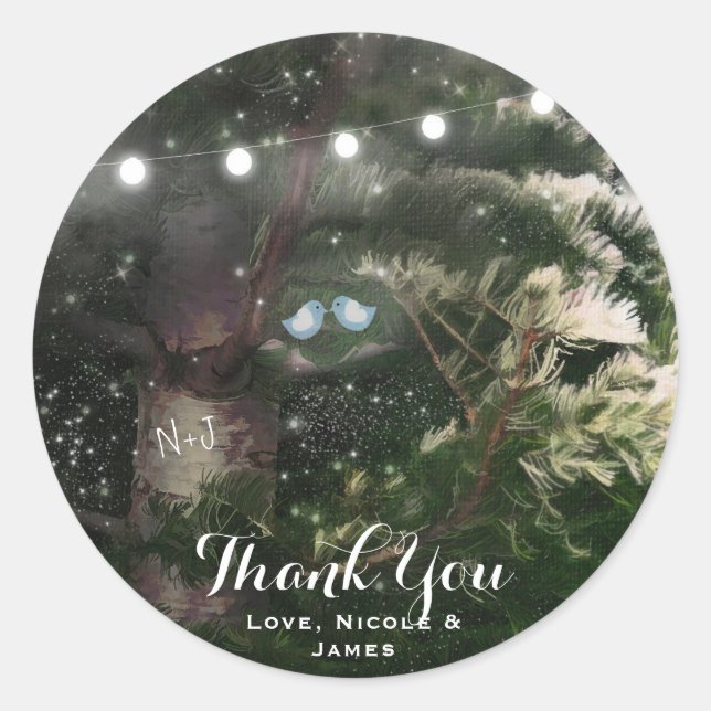 Sticker Rond Inséparables + Pine Tree Nuit Mariage Favoriser Pe (Devant)