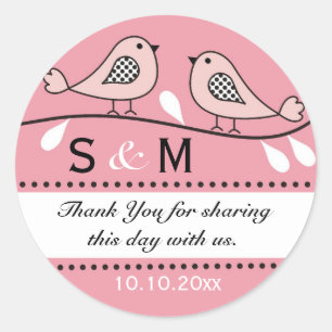 Sticker Rond Inséparables roses mariage Favor Monogrammed