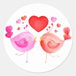 Sticker Rond Inséparables Whimiscal coeur rose rouge blanc auto