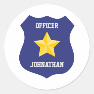 Sticker Rond Insigne de policier Nom personnalisé bleu