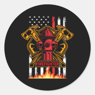 Sticker Rond Insigne et drapeau du service d'incendie du pompie