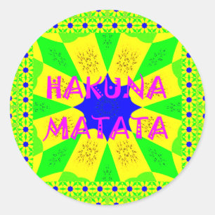 Sticker Rond Inspirant Hakuna Matata : Beau bleu et jaune