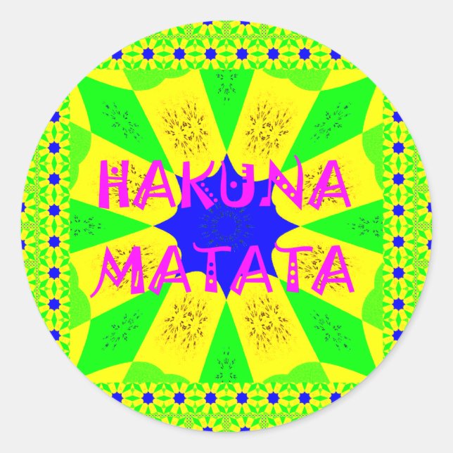 Sticker Rond Inspirant Hakuna Matata : Beau bleu et jaune (Devant)
