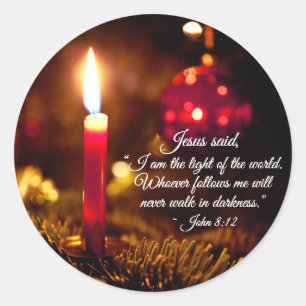 Sticker Rond Inspirationnelle Bible de Noël Verse Jean 8:12